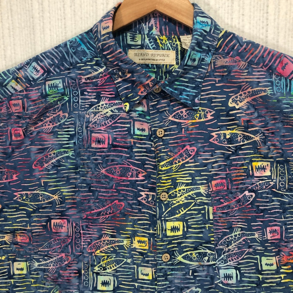 Island Republic Men's XL Fish Print Hawaiian Shirt‎ Multicolor Short Sleeve